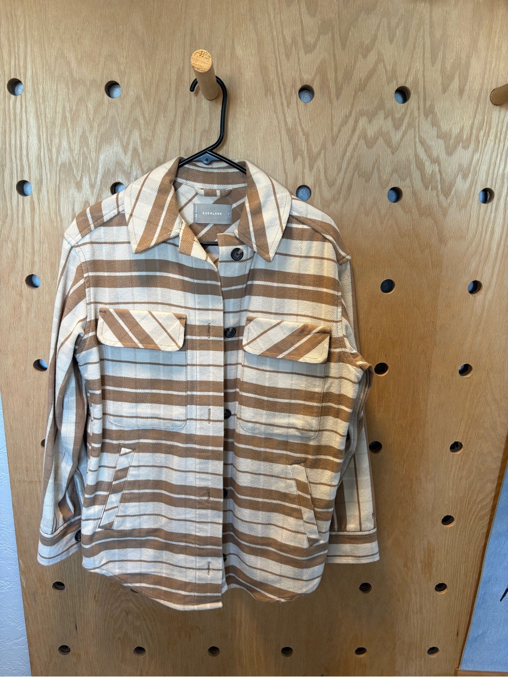 Everlane Beige and Brown Striped Shacket